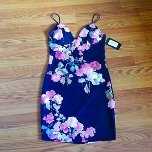 Black Floral Print Bustier Dress size Medium